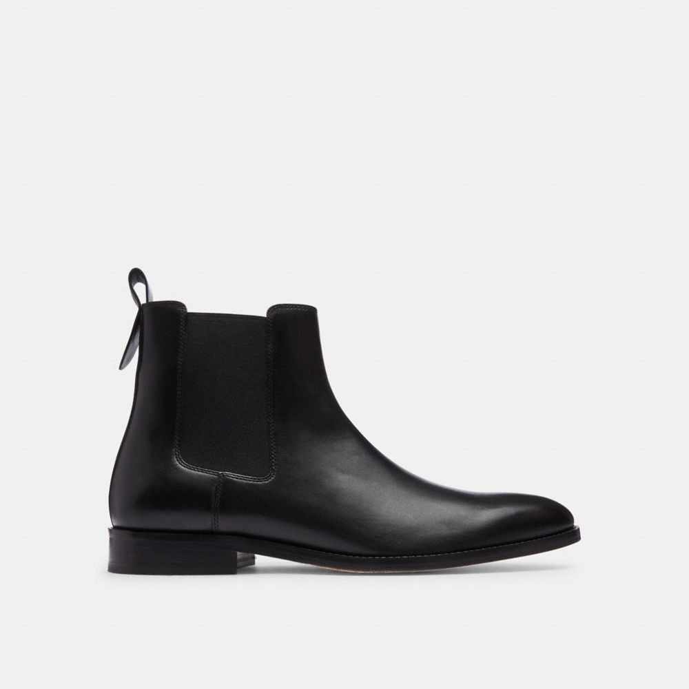 COACH®,DALTON CHELSEA BOOT,Leather,Black,Angle View