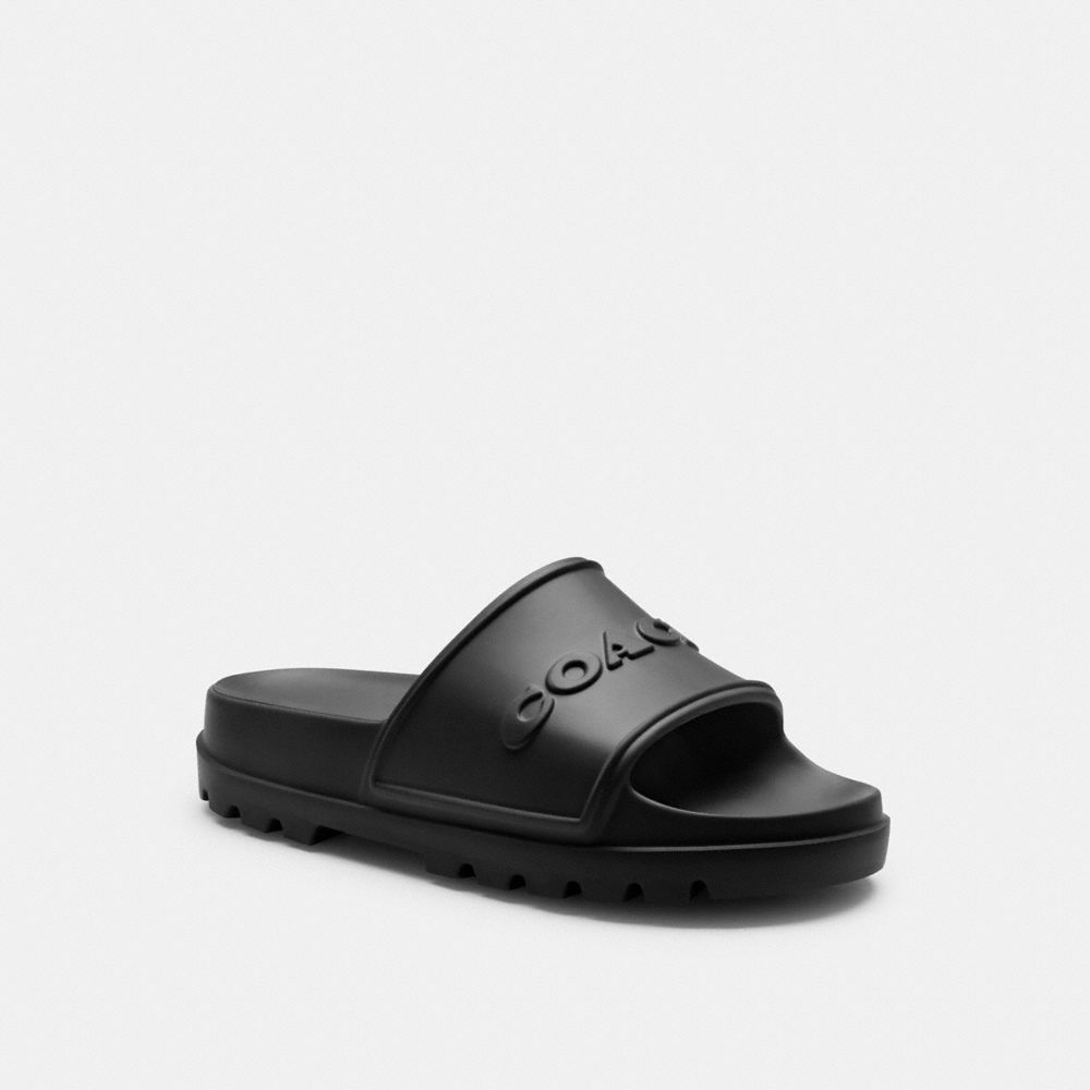 COACH Mens Sandals Signature Coated Canvas Pool Slide Black Slide