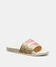 COACH®,ULI SPORT SLIDE IN SIGNATURE CANVAS WITH HEART,Synthetic,Light Khaki/Pink,Front View