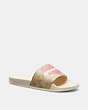 COACH®,ULI SPORT SLIDE IN SIGNATURE CANVAS WITH HEART,Synthetic,Light Khaki/Pink,Front View