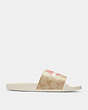 COACH®,ULI SPORT SLIDE IN SIGNATURE CANVAS WITH HEART,Synthetic,Light Khaki/Pink,Angle View