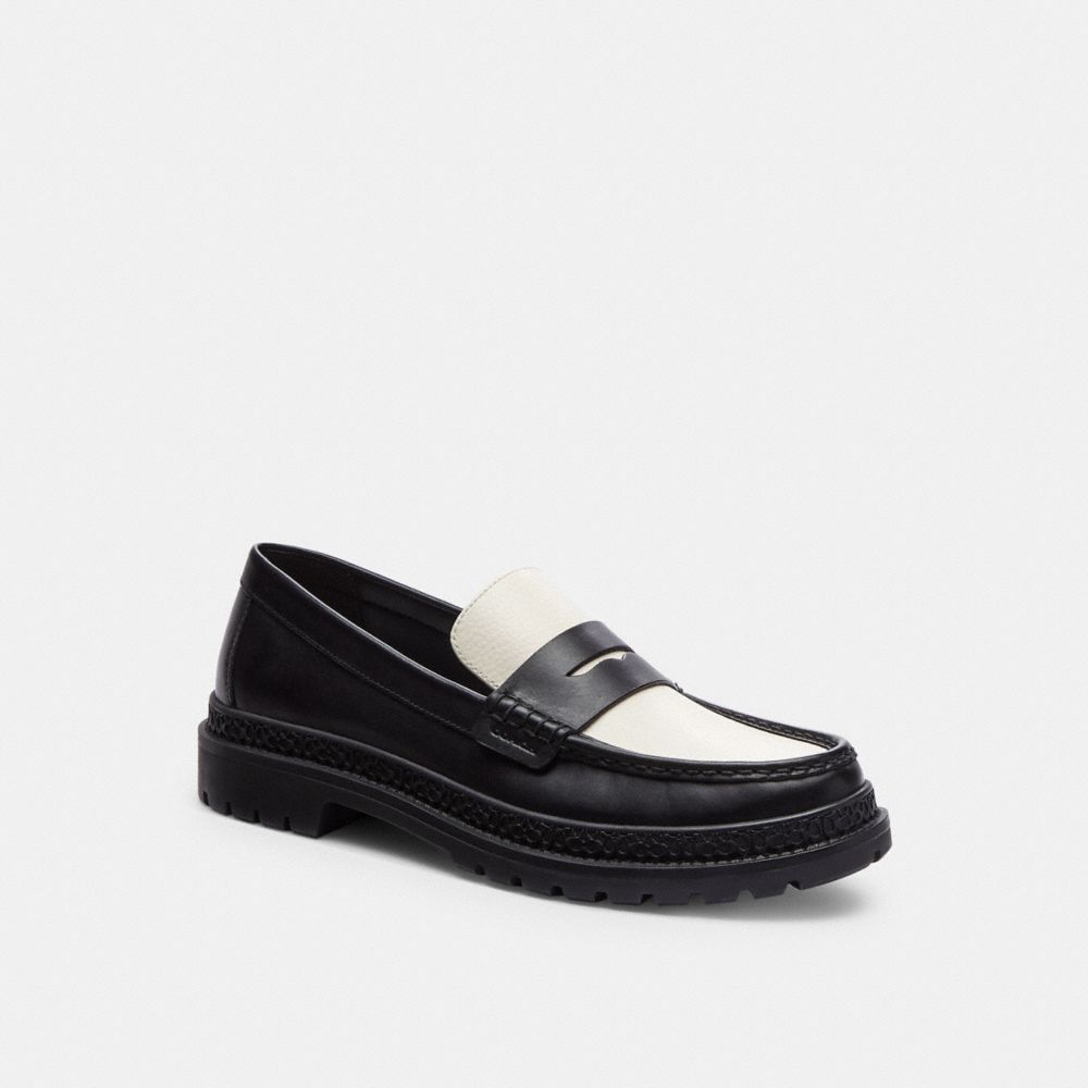 COACH®,COOPER LOAFER,Leather,Black/Chalk,Front View image number 0