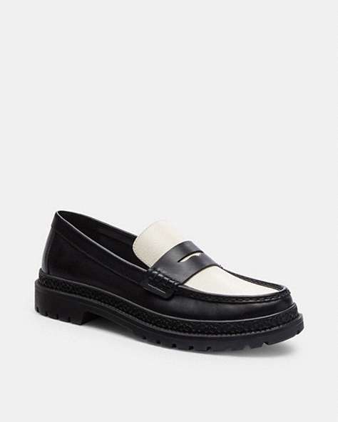 COACH®,COOPER LOAFER,Leather,Black/Chalk,Front View