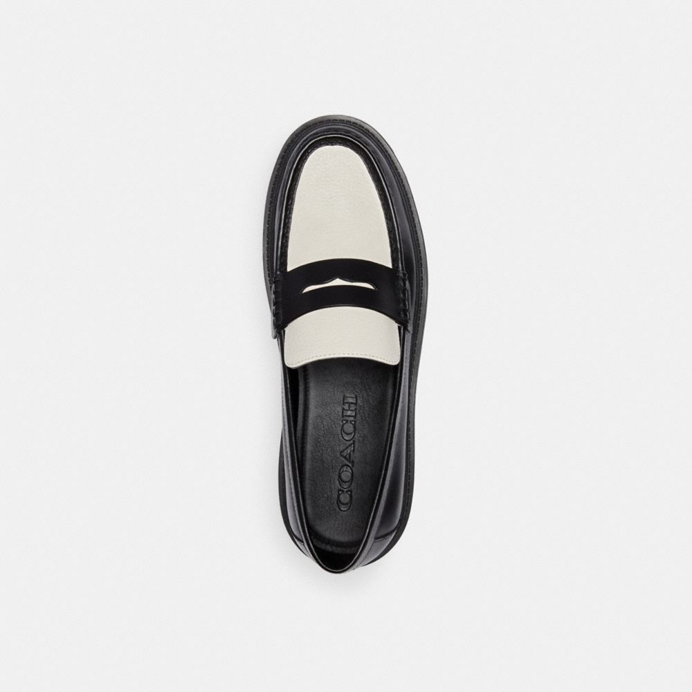 COACH®,Cooper Loafer,Leather,Rubber,Loafer,Penny Loafer,Color Block,Traction,Casual,Work,Black,Inside View,Top View