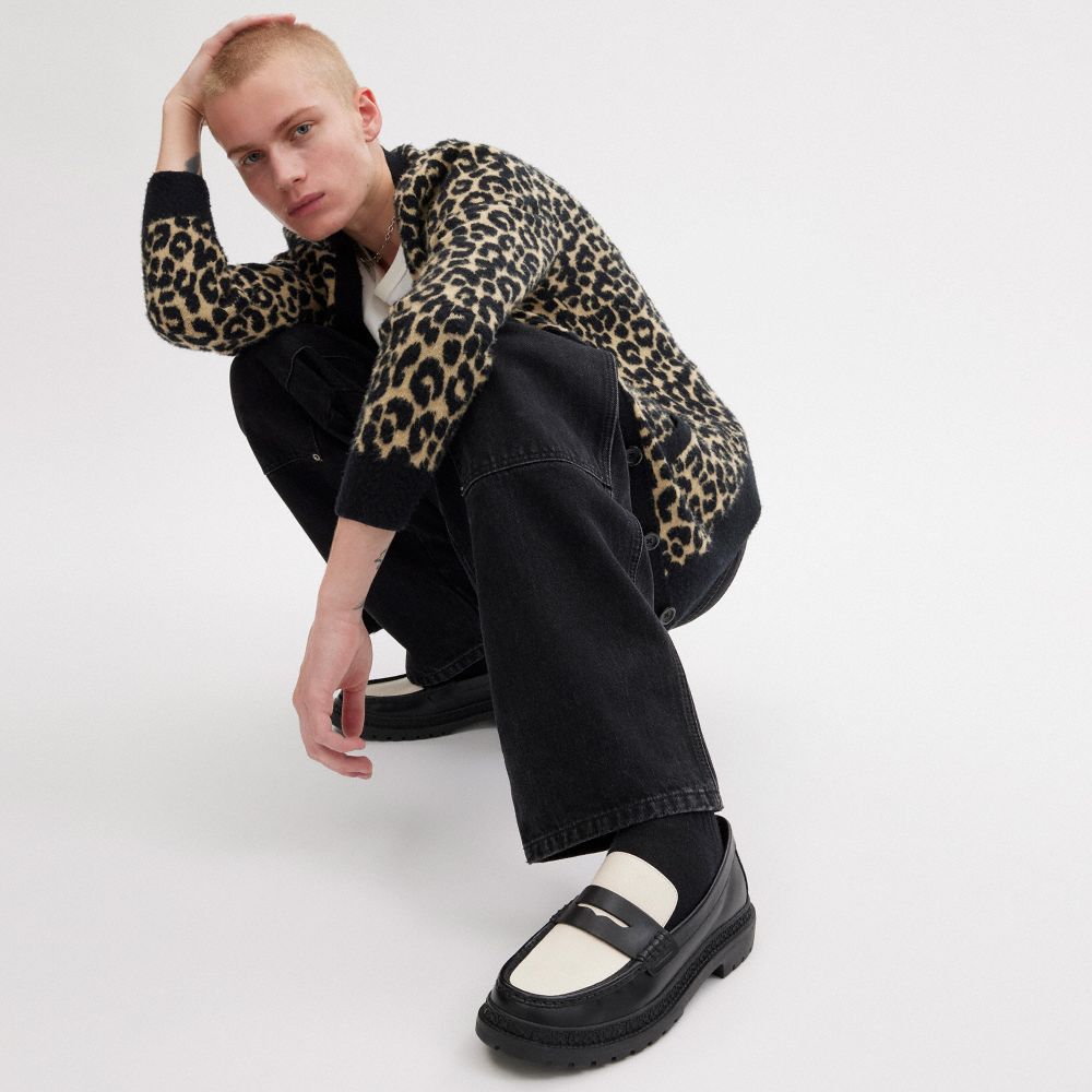 COACH®,Cooper Loafer,Leather,Rubber,Loafer,Penny Loafer,Color Block,Traction,Casual,Work,Black,Detail View