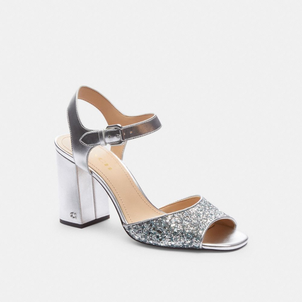 COACH®,MARLA SANDAL,Metallic Silver,Front View