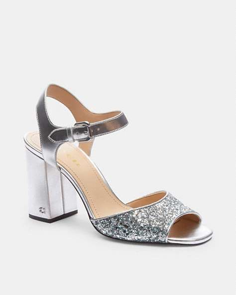 COACH®,MARLA SANDAL,Leather,Metallic Silver,Front View