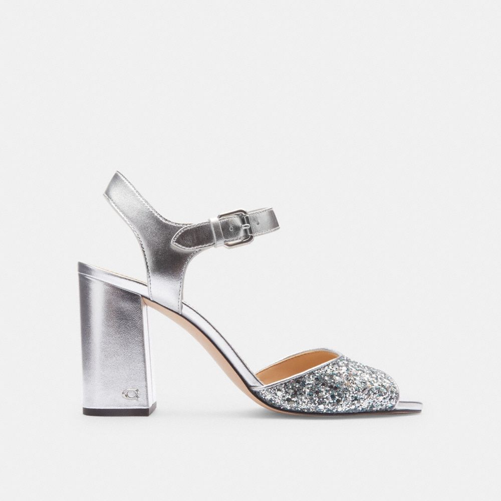 COACH®,MARLA SANDAL,Metallic Silver,Angle View