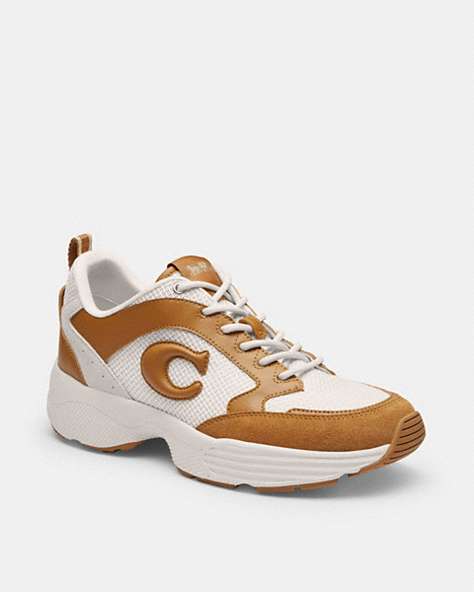 COACH®,STRIDER SNEAKER,Mixed Material,Light Saddle/Chalk,Front View