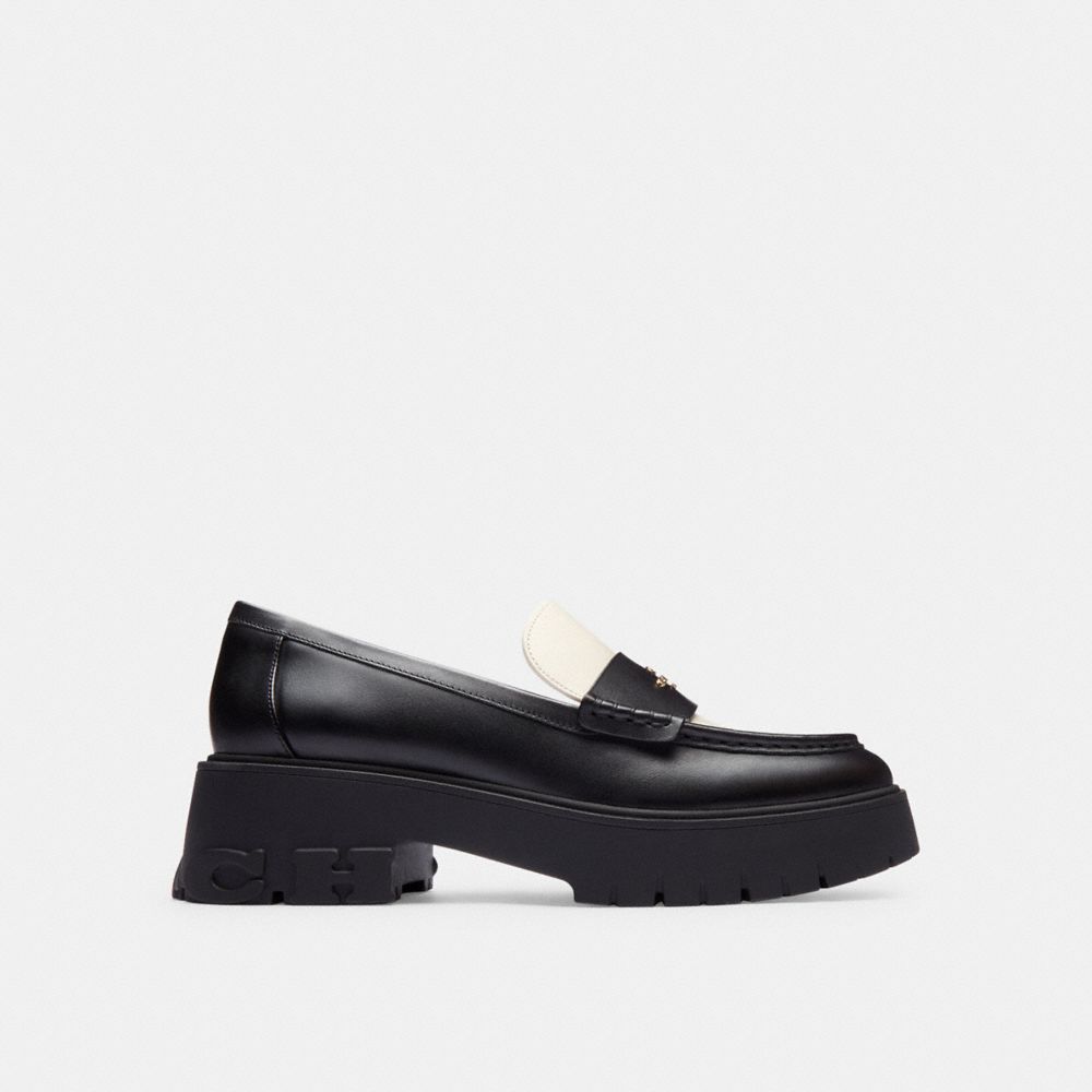 COACH®,RUTHIE LOAFER,Black/Chalk,Angle View