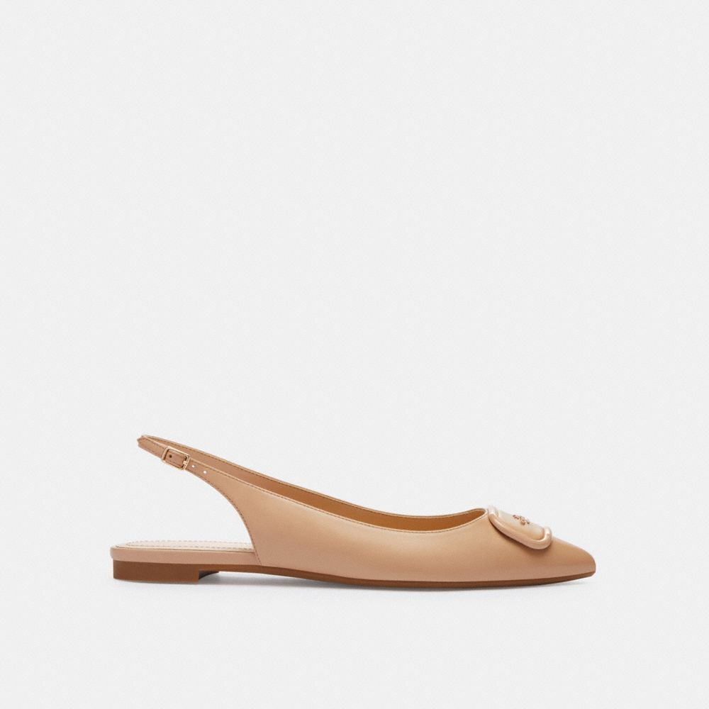COACH®,Veda Slingback,Rubber,Leather,Lining Leather,Flats,Metal,Work,Beige,Angle View