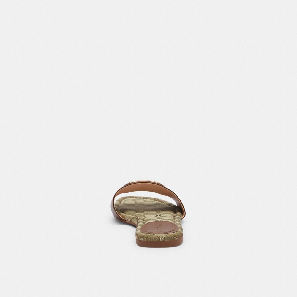 COACH®,Evy Sandal In Signature Jacquard,Leather,Rubber,Slides,Metal,Logo,Gold Metal,Casual,Brown,Alternate View