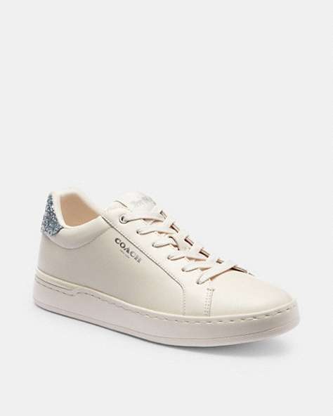 COACH®,CLIP LOW TOP SNEAKER,Leather,Chalk/Silver,Front View