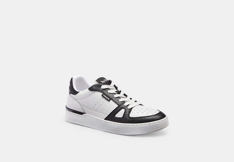 COACH®,CLIP COURT LOW TOP SNEAKER,Leather,Black/Optic White,Front View