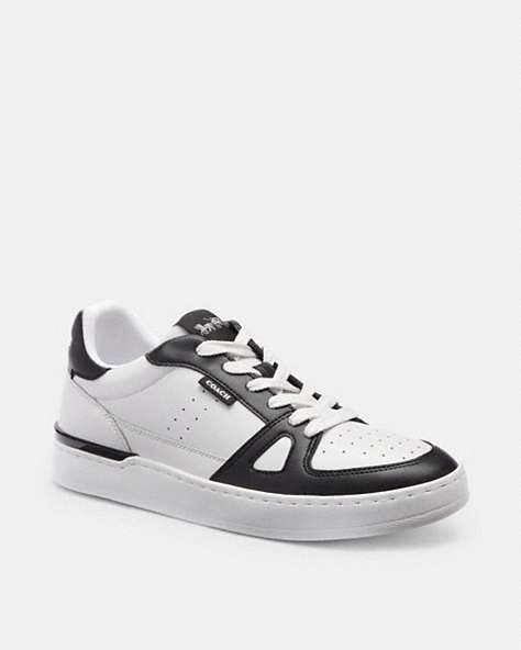 COACH®,CLIP COURT LOW TOP SNEAKER,Leather,Black/Optic White,Front View