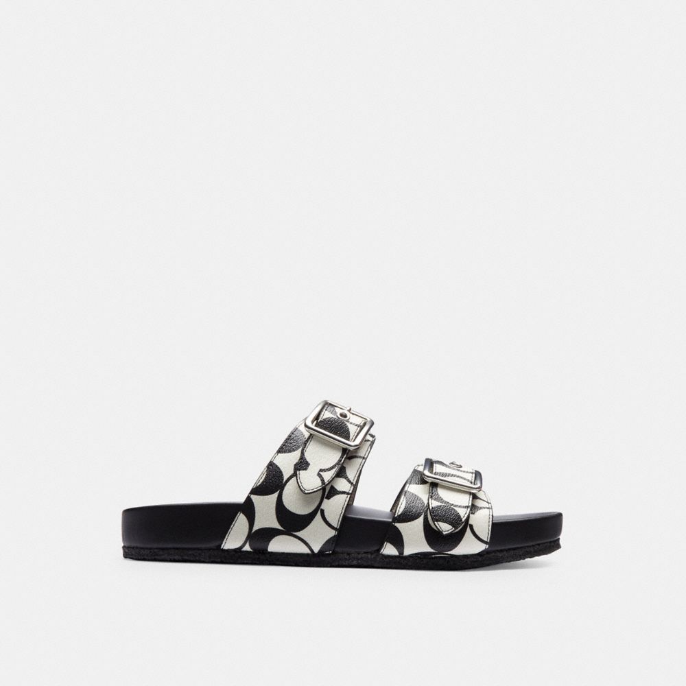 COACH®,ALLANAH SANDAL IN SIGNATURE CANVAS,Chalk/Black,Angle View