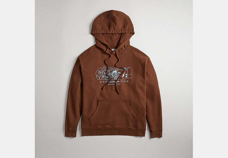 COACH®,Hoodie in 92% Recycled Cotton: Coachtopia Creatures,92% Recycled Cotton, 4% Recycled Poly, 4% Recycled Vi...,Dark Brown Multi,Front View