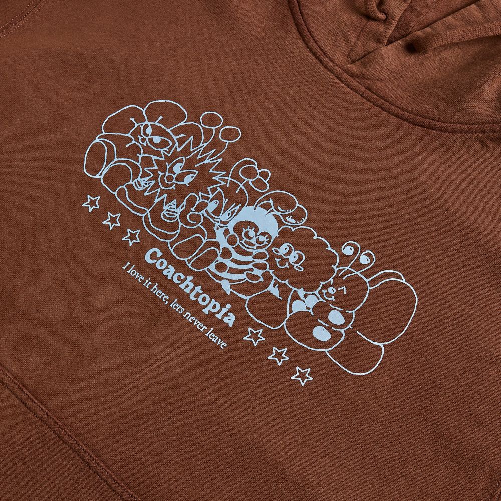 COACH®,Hoodie With Coachtopia Creatures Print,Cotton,Recycled Cotton,Sweatshirt Jacket,Sweatshirt,Drawstring,Sustainable,A...,Brown,Closer View