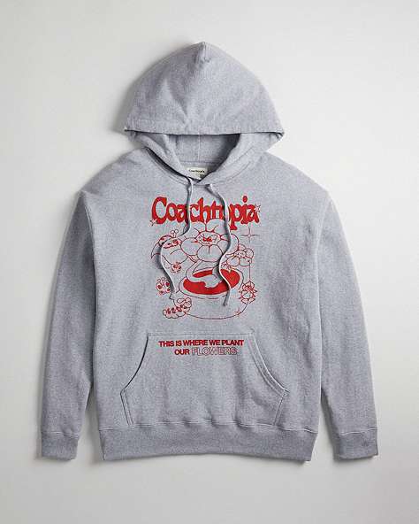 COACH®,Hoodie in 94% Recycled Cotton: Flower Pot,94% Recycled Cotton, 4% Recycled Viscose, 2% Recycled Poly,Grey Multi.,Front View