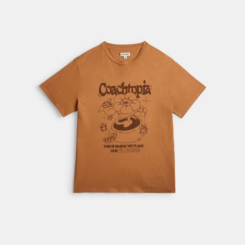 COACH®,リラックスド Tシャツ・フラワー ポット プリント,ウェア,ｷｬﾒﾙ