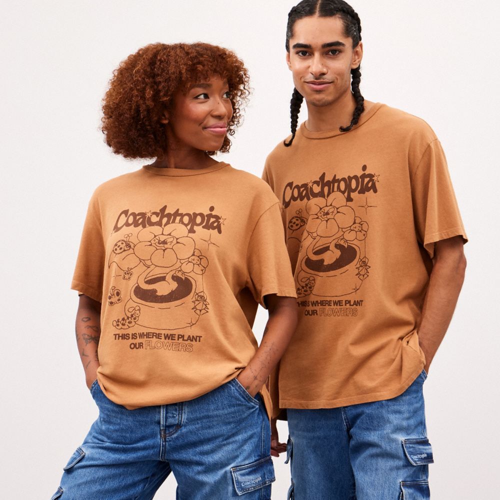 COACH®,リラックスド Tシャツ・フラワー ポット プリント,ウェア,ｷｬﾒﾙ