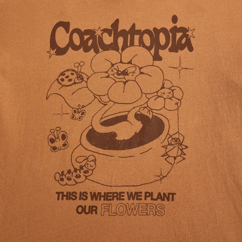 COACH®,Relaxed T Shirt With Flower Pot Print,Cotton,Recycled Cotton,T Shirt,Sustainable,Eco-Friendly,Casual,Brown,Closer View