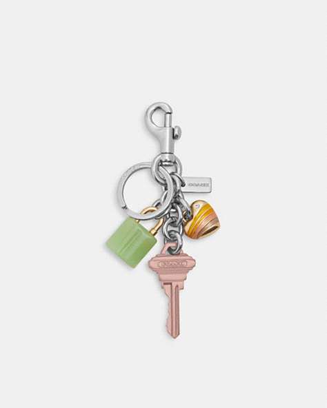 COACH®,KEY CLUSTER BAG CHARM,Metal,Silver/Pink Multi,Front View
