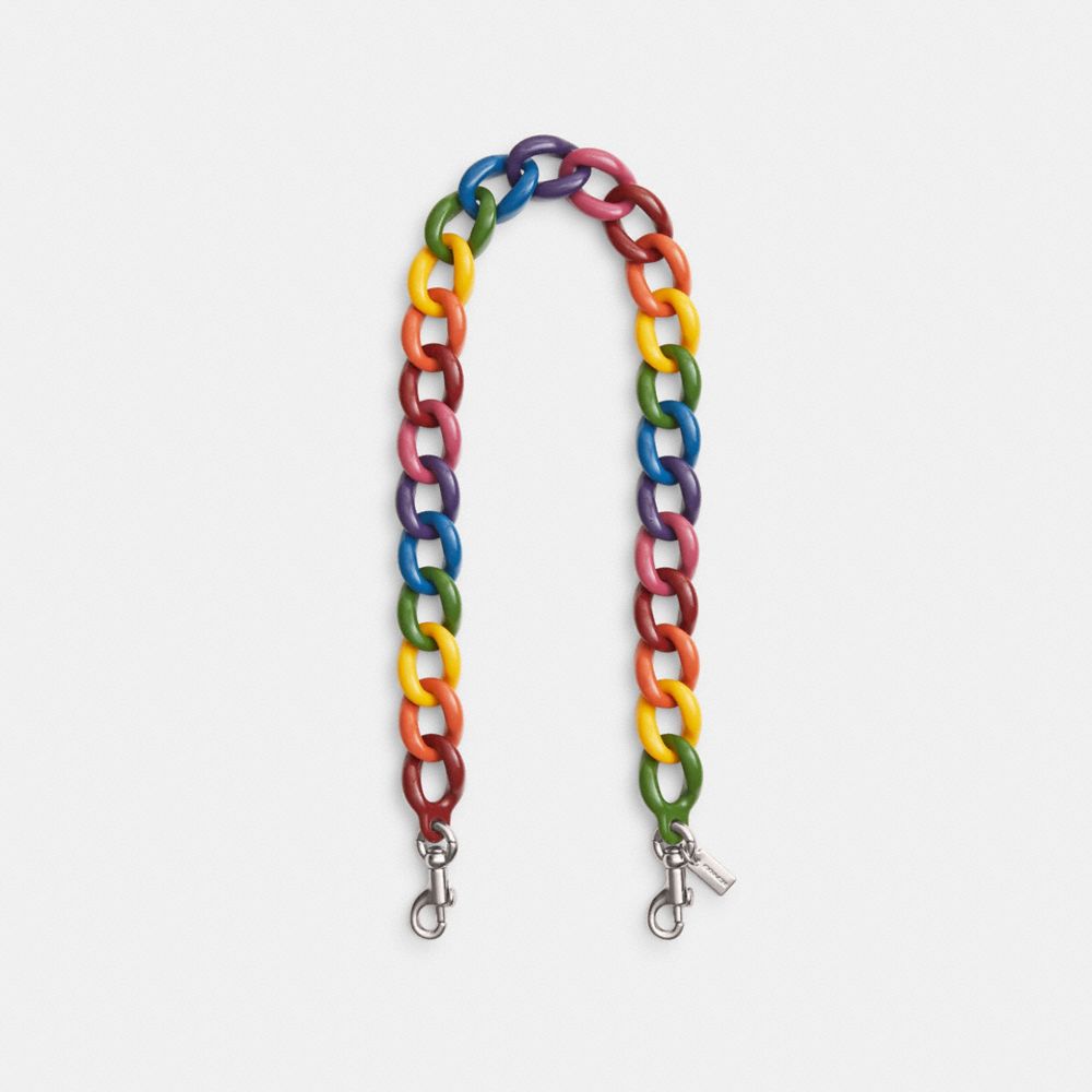 COACH®,CHAIN SHOULDER STRAP IN RAINBOW,Silver,Front View