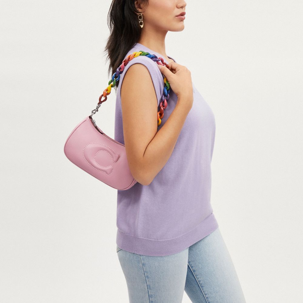 COACH®,CHAIN SHOULDER STRAP IN RAINBOW,Silver,Detail View