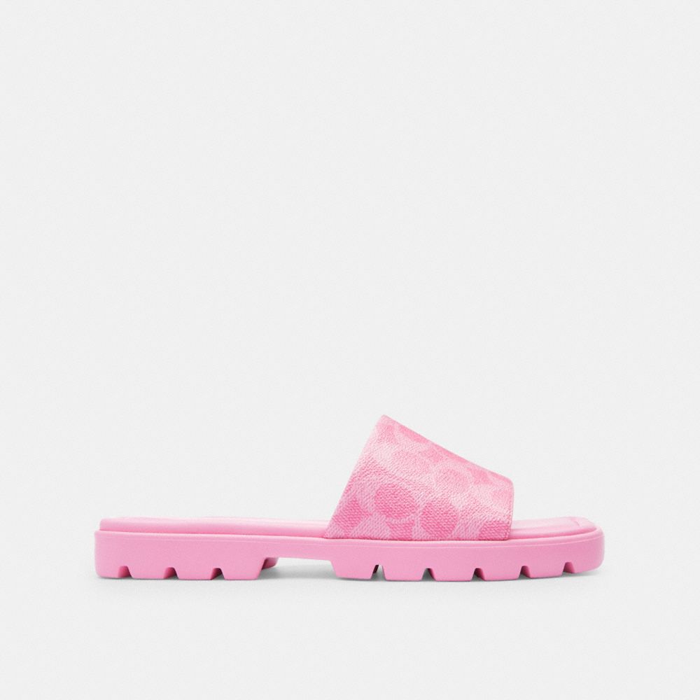 COACH®,Florence Sandal In Signature Canvas,EVA,Canvas,Slides,Sandals,Casual,Pink,Angle View