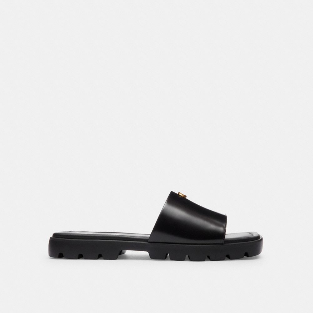 COACH®,FLORENCE SANDAL,Leather,Black,Angle View