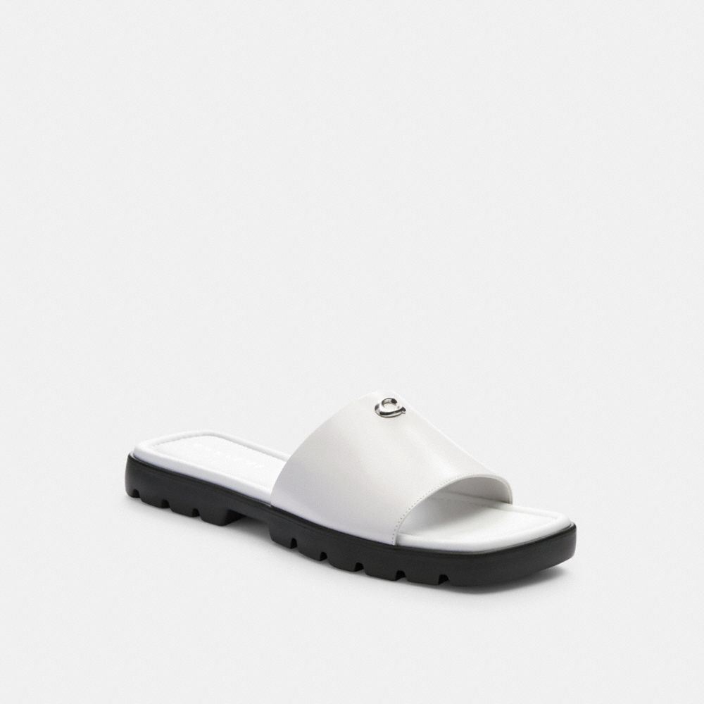 COACH®,FLORENCE SANDAL,Leather,Optic White,Front View