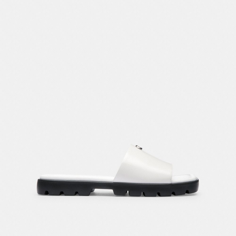 COACH®,FLORENCE SANDAL,Leather,Optic White,Angle View