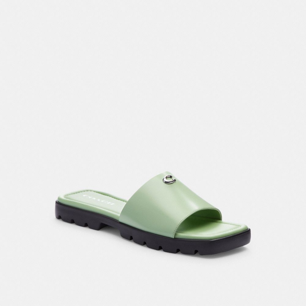 COACH®,FLORENCE SANDAL,Leather,Pale Pistachio,Front View