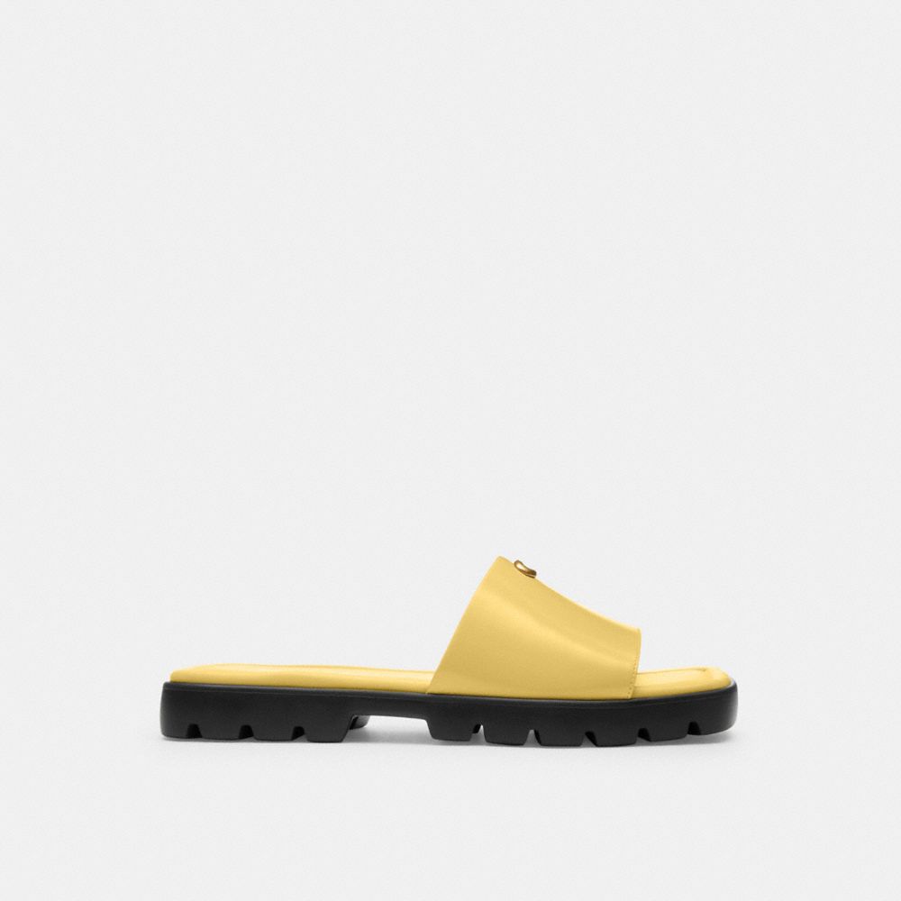 COACH®,FLORENCE SANDAL,Leather,Daffodil,Angle View