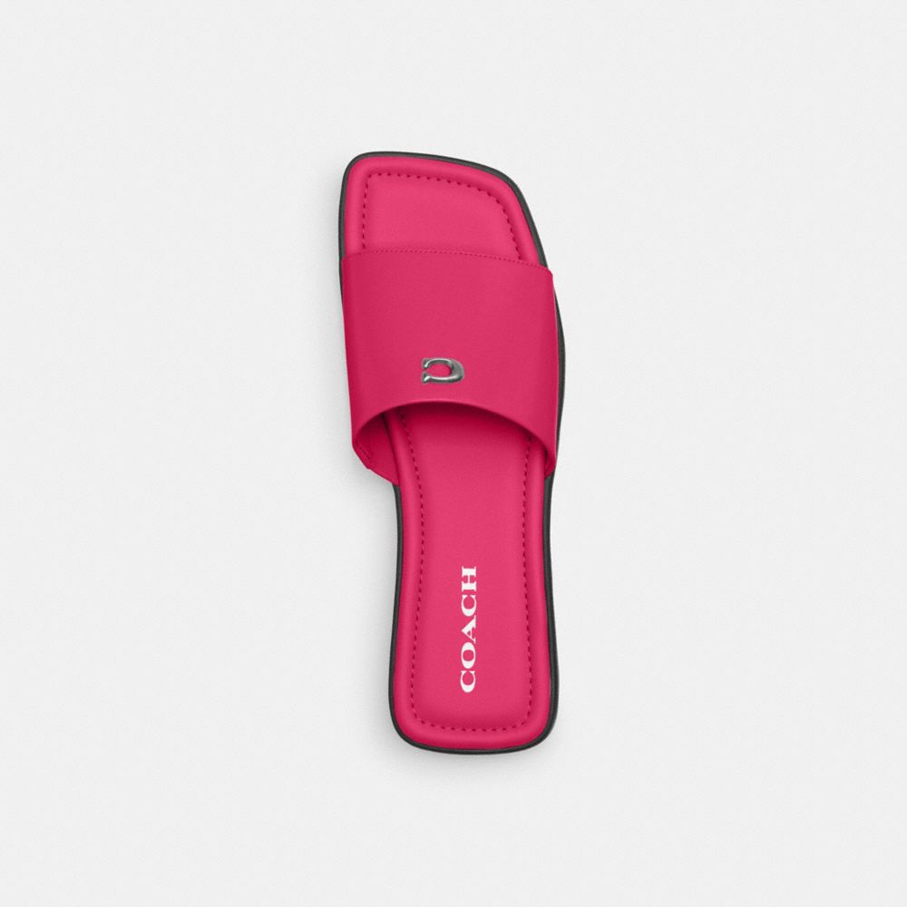 COACH®,Florence Sandal,Lining Leather,Leather,Slides,Metal,Logo,Cushioned,Casual,Fuchsia,Inside View,Top View