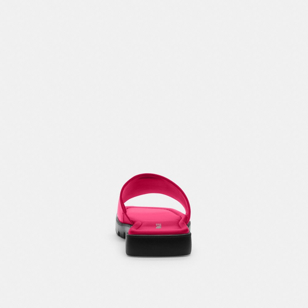 COACH®,Florence Sandal,Lining Leather,Leather,Slides,Metal,Logo,Cushioned,Casual,Fuchsia,Alternate View