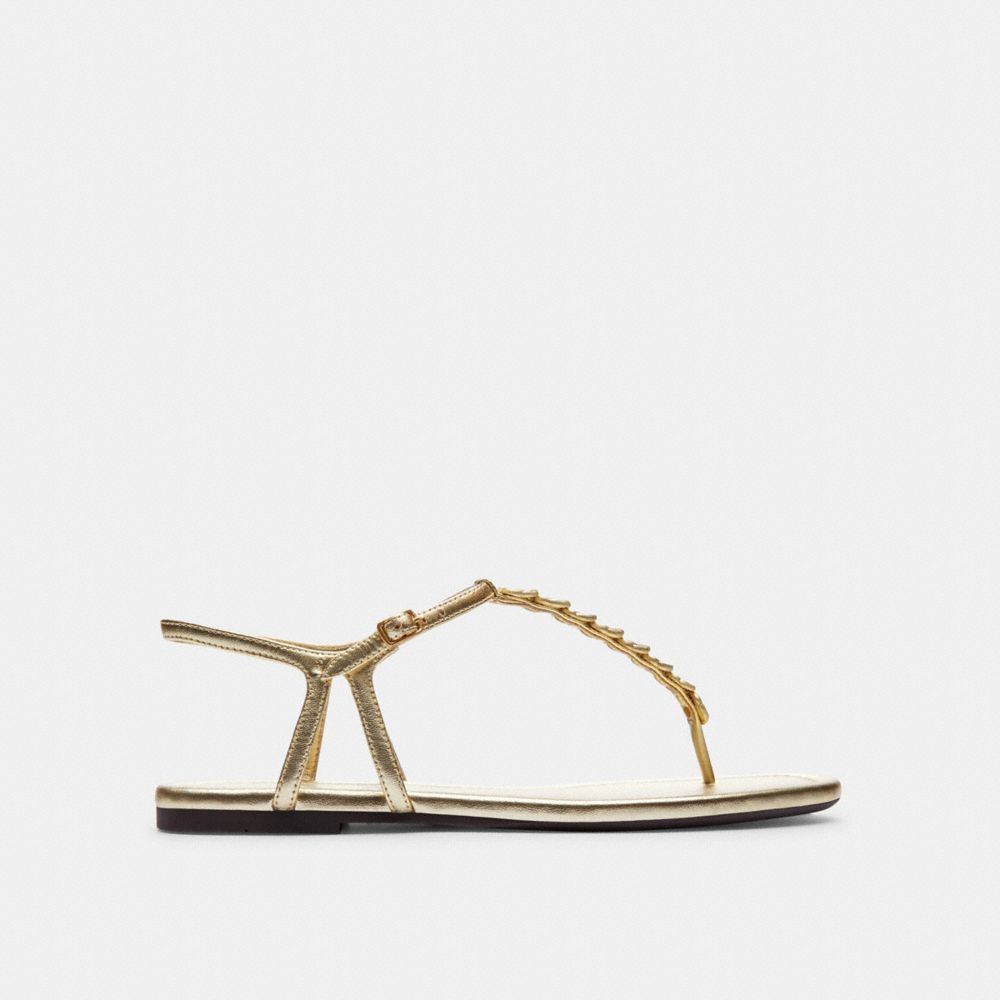 COACH®,JACQUELINE SANDAL,Metallic Leather,Gold,Angle View