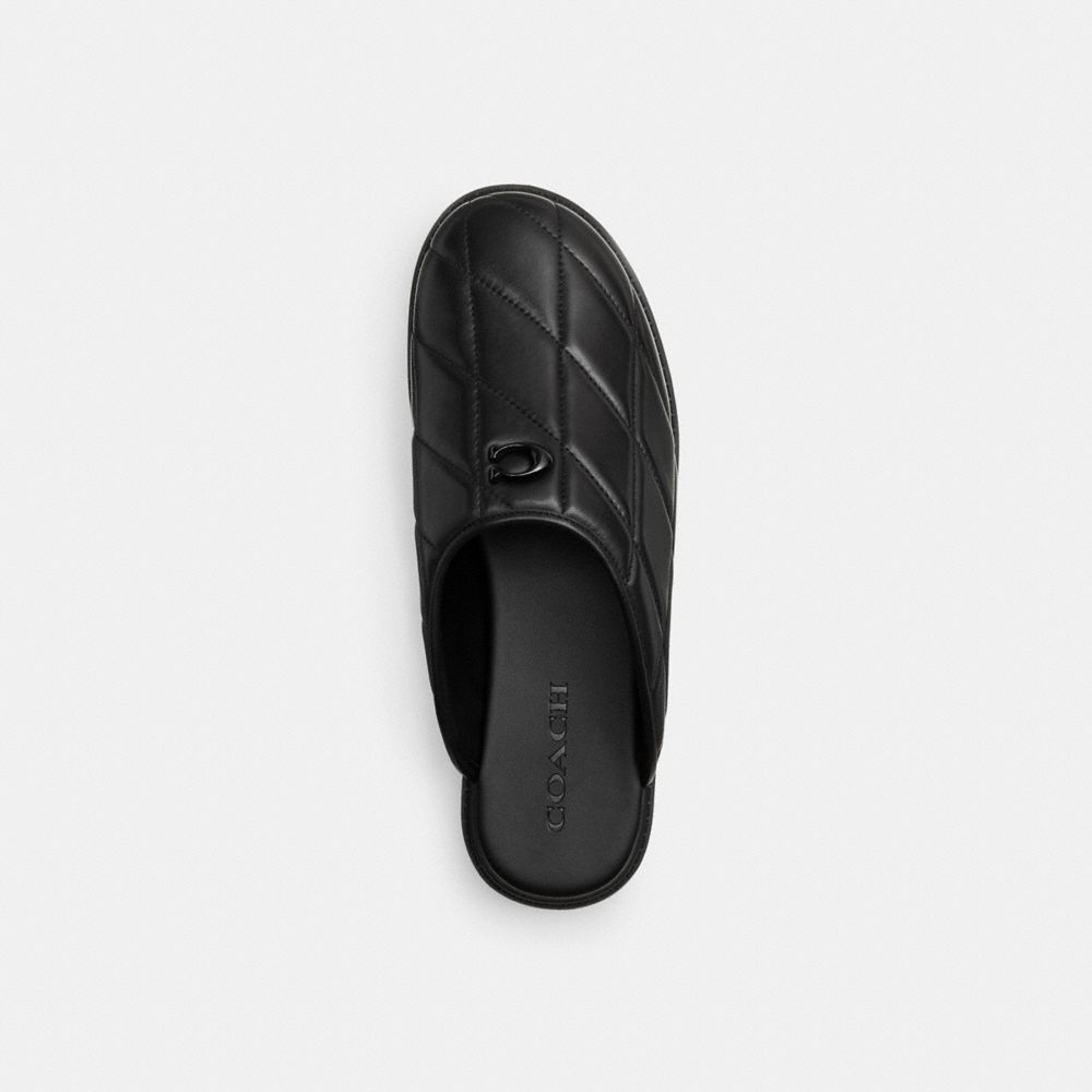 COACH®,Alyssa Clog With Quilting,Lining Leather,Leather,Rubber,Flats,Mules,Logo,Cushioned,Casual,Black,Inside View,Top View