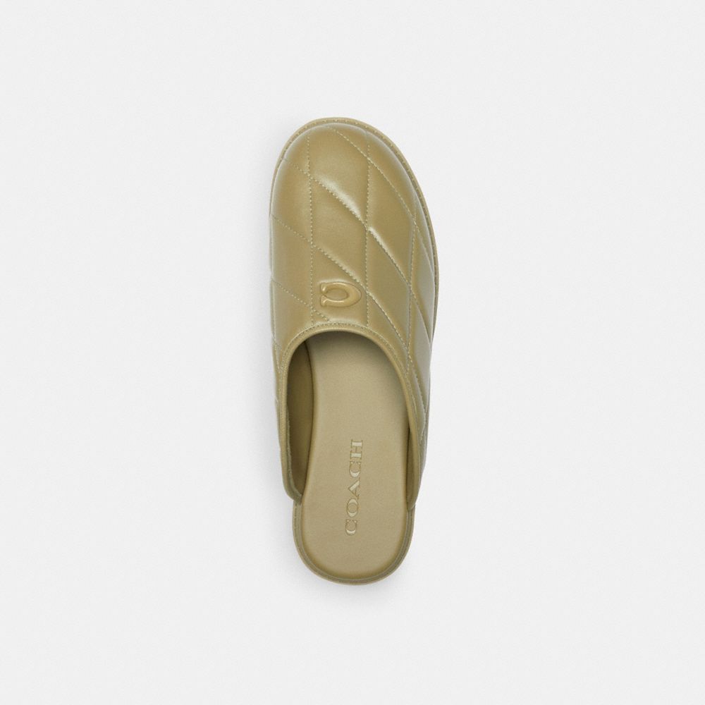 COACH®,Alyssa Clog With Quilting,Lining Leather,Leather,Rubber,Flats,Mules,Logo,Cushioned,Casual,Olive,Inside View,Top View