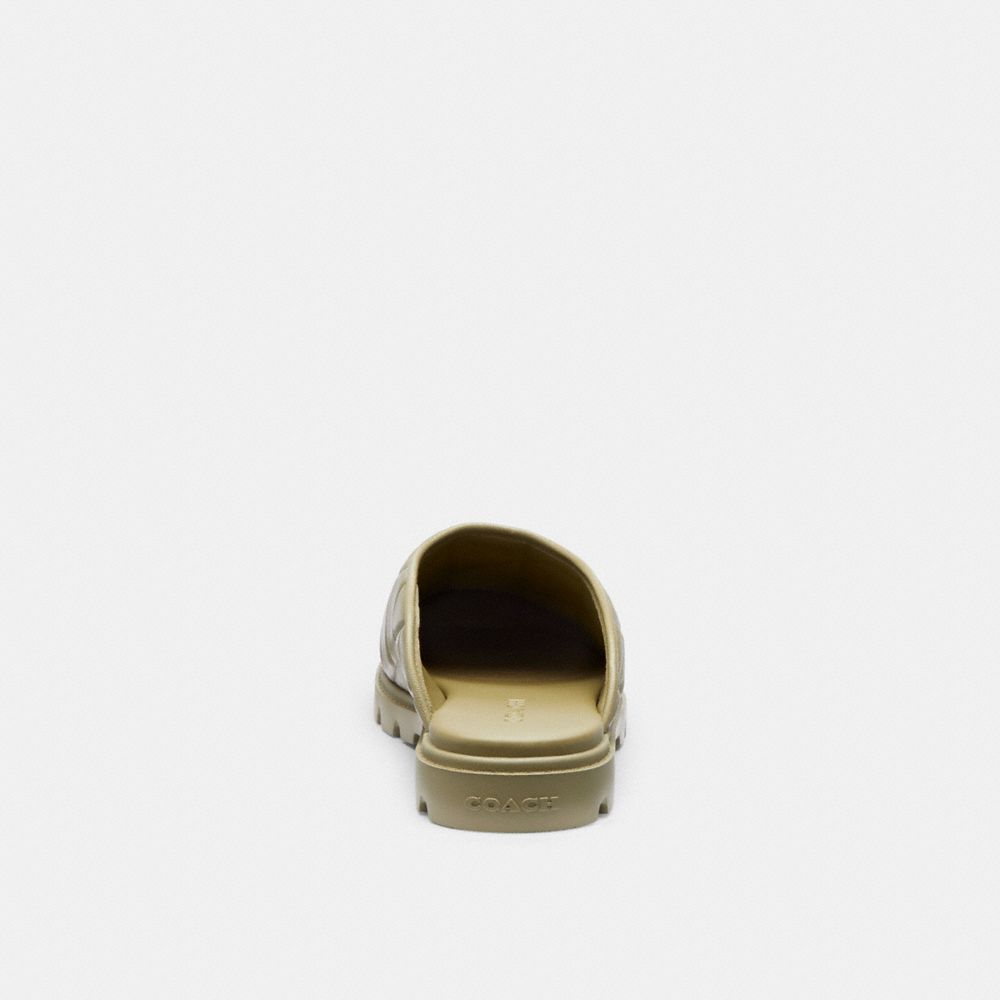 COACH®,Alyssa Clog With Quilting,Lining Leather,Leather,Rubber,Flats,Mules,Logo,Cushioned,Casual,Olive,Alternate View