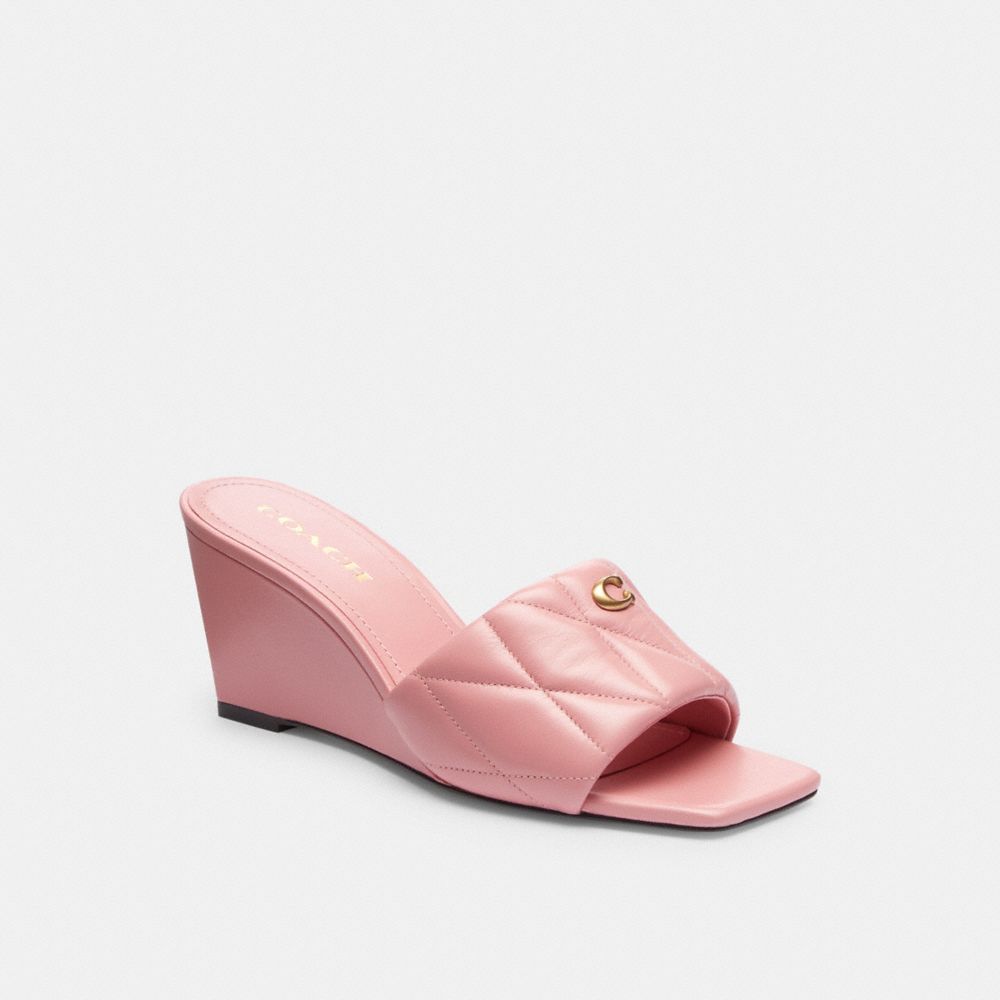 COACH®,Emma Wedge With Quilting,Rubber,Lining Leather,Leather,Slides,Logo,Traction,Day Party,,Front View