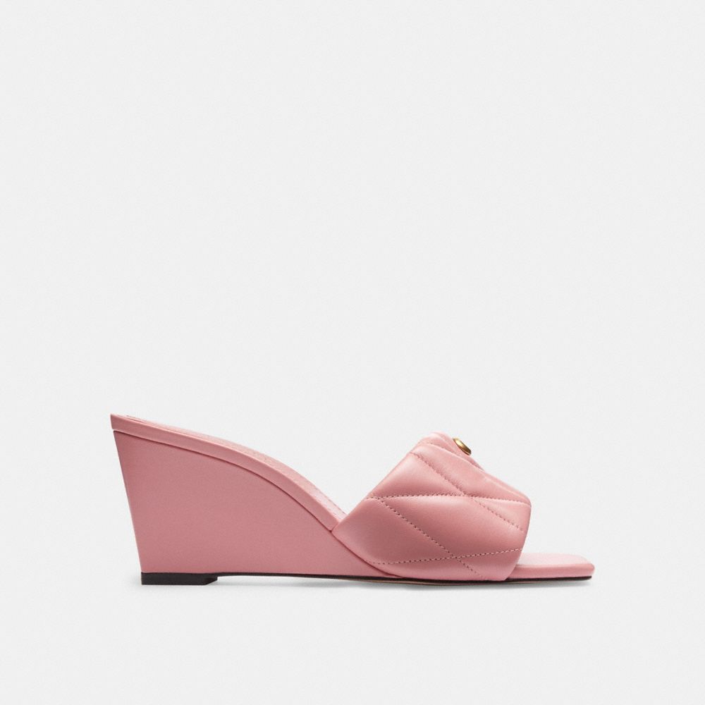COACH®,Emma Wedge With Quilting,Rubber,Lining Leather,Leather,Slides,Logo,Traction,Day Party,,Angle View