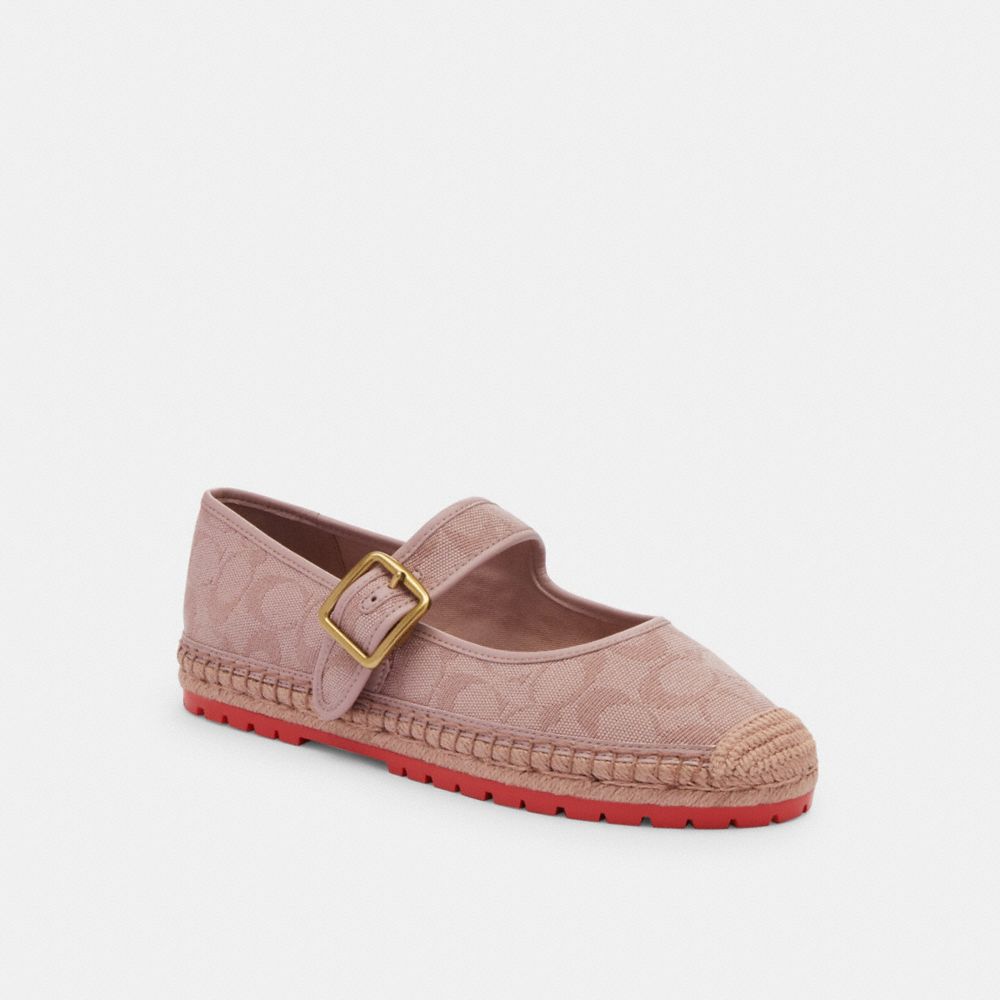 COACH®,Courtney Espadrille In Signature Canvas,Rubber,Espadrilles,Flats,Leather Embellishment,Pull Tab,Casual,Blush,Front View
