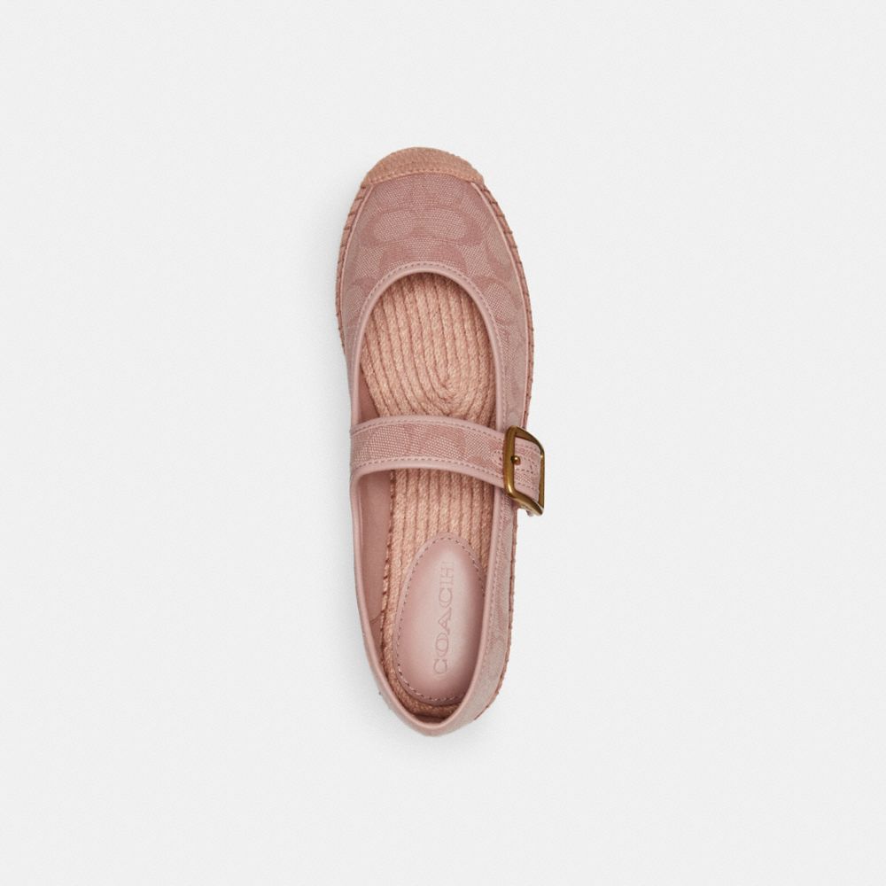 COACH®,Courtney Espadrille In Signature Canvas,Rubber,Espadrilles,Flats,Leather Embellishment,Pull Tab,Casual,Blush,Inside View,Top View