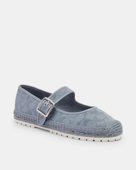 COACH®,COURTNEY ESPADRILLE IN SIGNATURE CANVAS,Signature Coated Canvas,Grey Blue,Front View