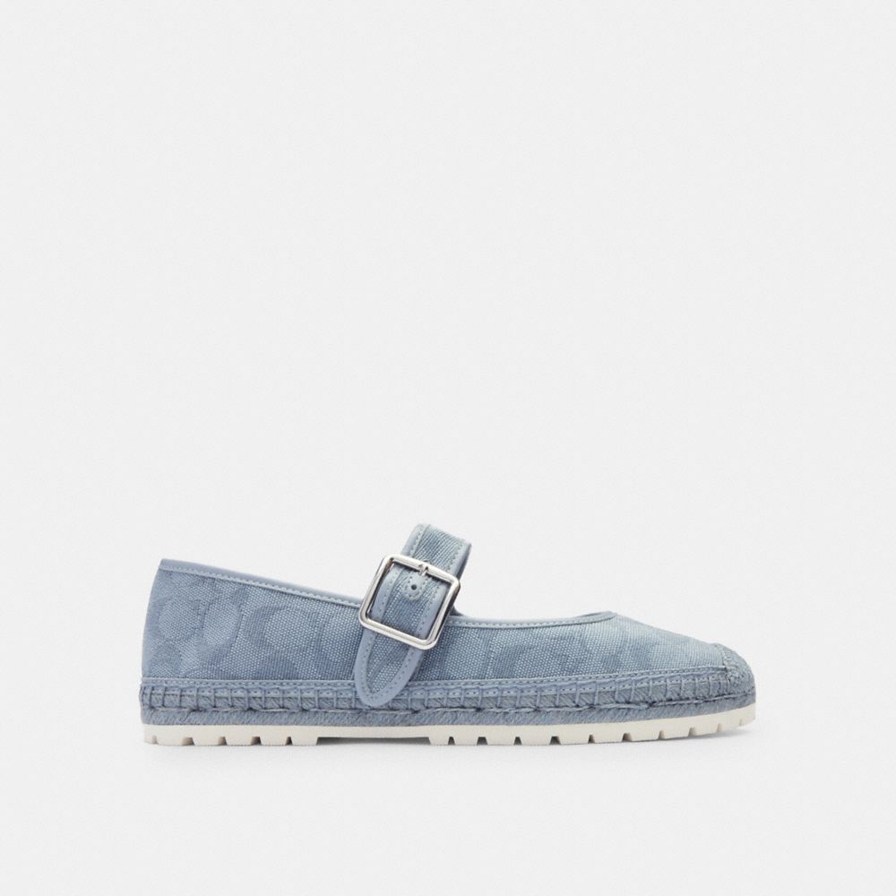 COACH®,COURTNEY ESPADRILLE IN SIGNATURE CANVAS,Signature Coated Canvas,Grey Blue,Angle View