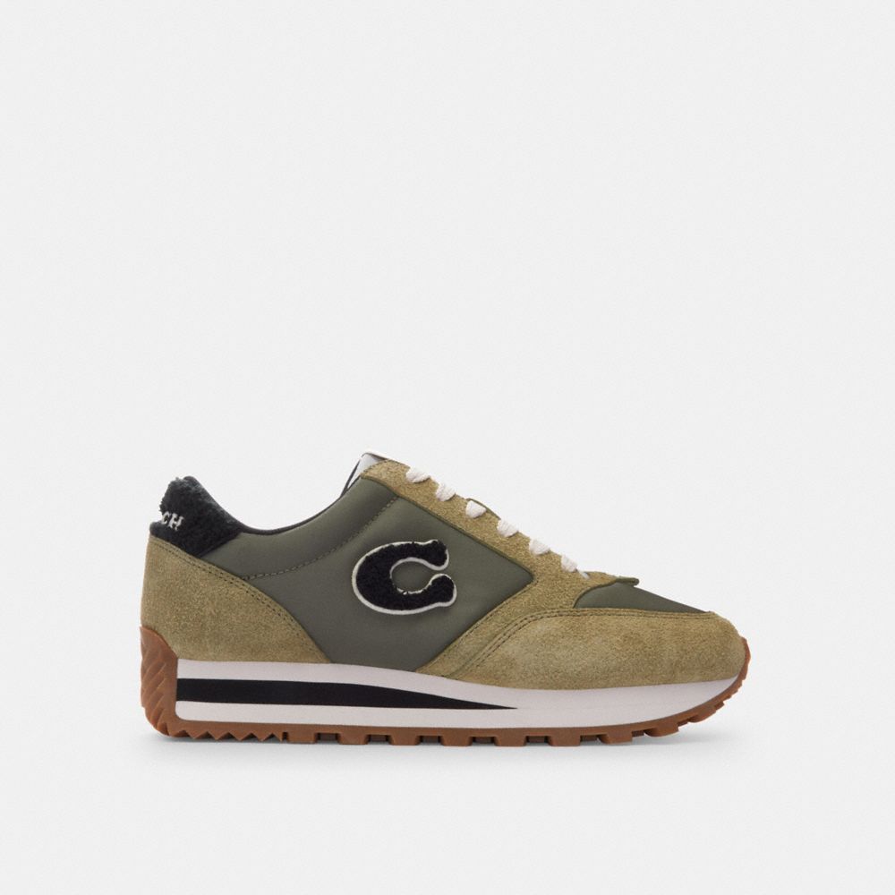 COACH®,RUNNER SNEAKER,Suede,Moss/Army Green,Angle View