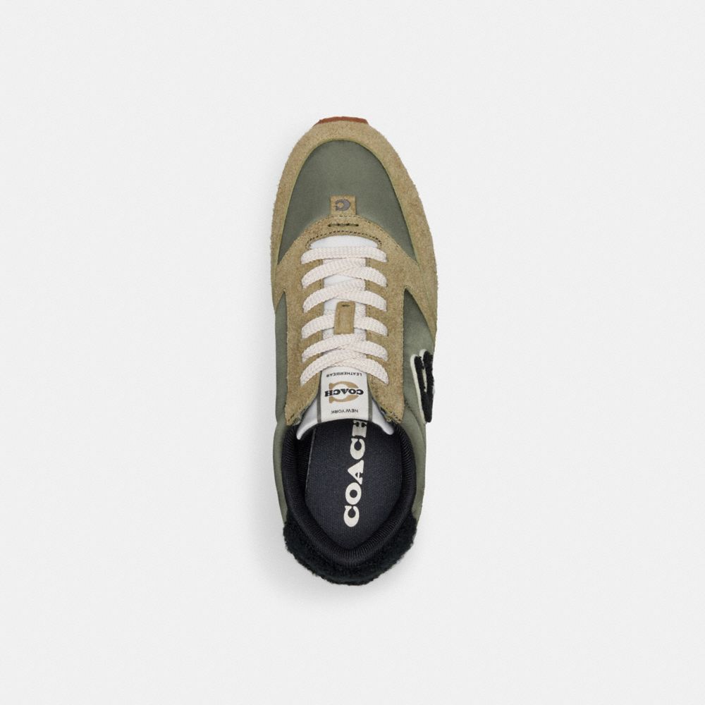 COACH®,CHAUSSURE DE SPORT POUR COUREUR,Suède,Mousse/Vert armée,Inside View,Top View