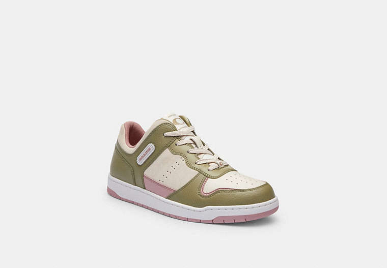 COACH®,C201 LOW TOP SNEAKER,Leather,Moss/Light Rose,Front View image number 0